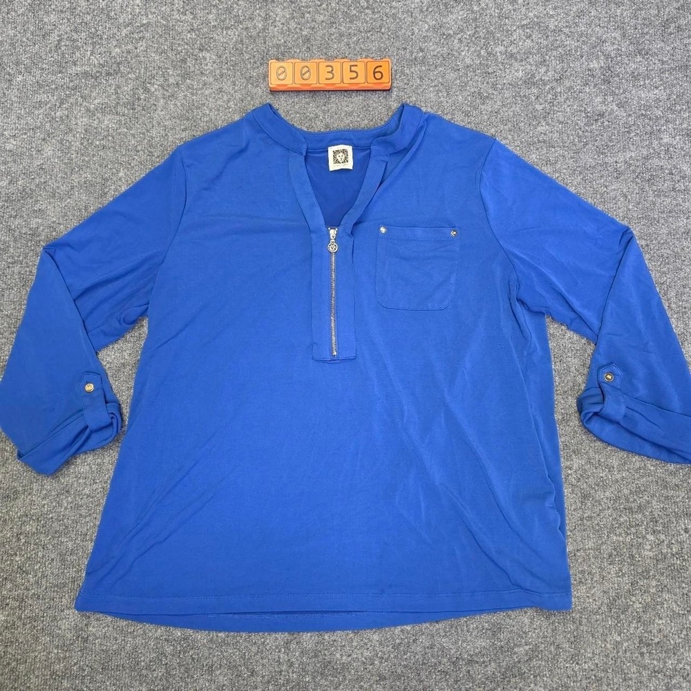 Anne Klein Blue Long Sleeve Shirt with Zipper Detail No size tag,see measurement